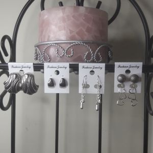 5 pair silver-tone earrings